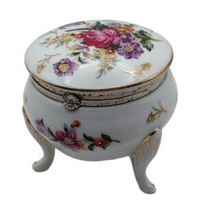 Vintage MCM Napcoware Porcelain Footed Floral Trinket Box w/ Hinged Lid Japan
